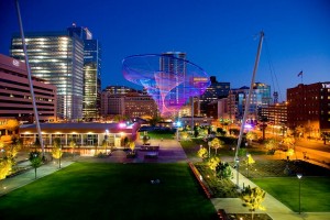 "Her Secret is Patience" by artist Janet Echelman. Photo credit: Craig Smith — at Downtown Phoenix Civic Space.