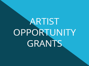 White text on two-tone blue background reads "Artist Opportunity Grants"