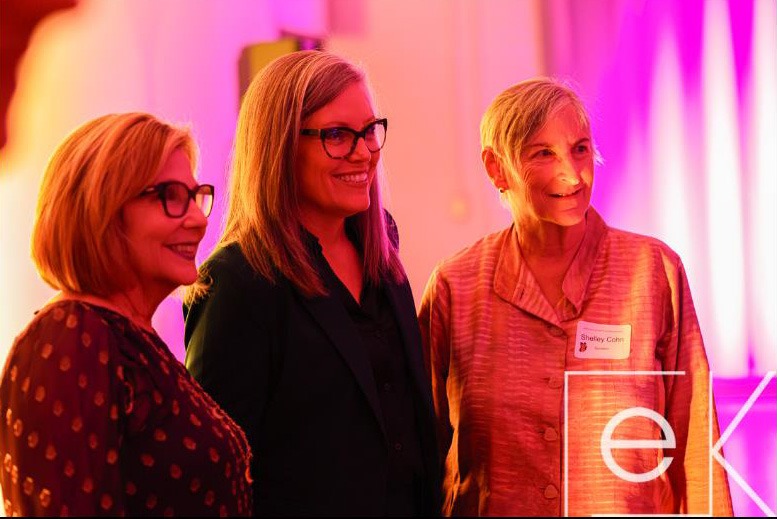 Prior to the awards, Governor Hobbs poses for a photo with current Arts Commission Executive Director Jacky Alling (left) and former Executive Director Shelley Cohn (right)